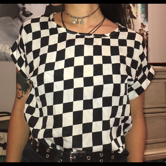 Retro checkered silk shirt - Picture 2 of 3